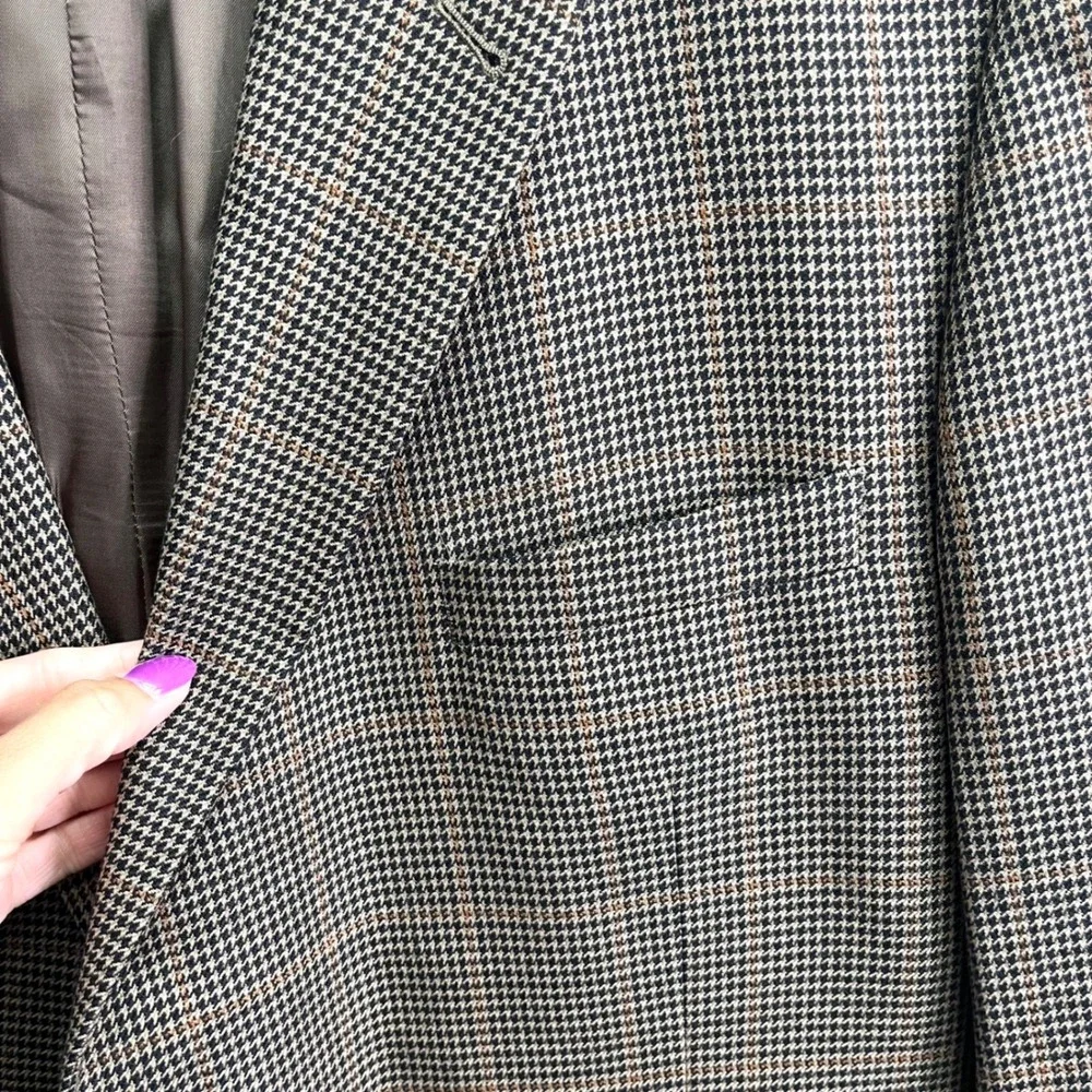 Jos. A. Bank Blazer Mens 50R Brown Houndstooth Plaid Silk & Camel Hair Signature